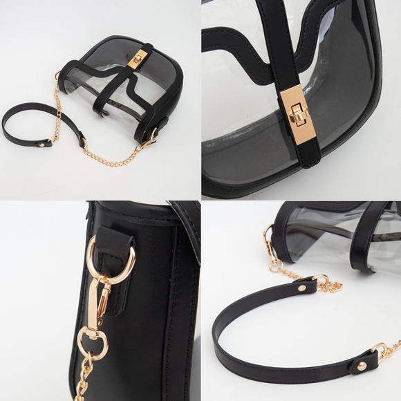 Pink Fuchsia Transparent Clear Saddle Bag Purse Shoulder Casual See Through - Picture 4 of 6